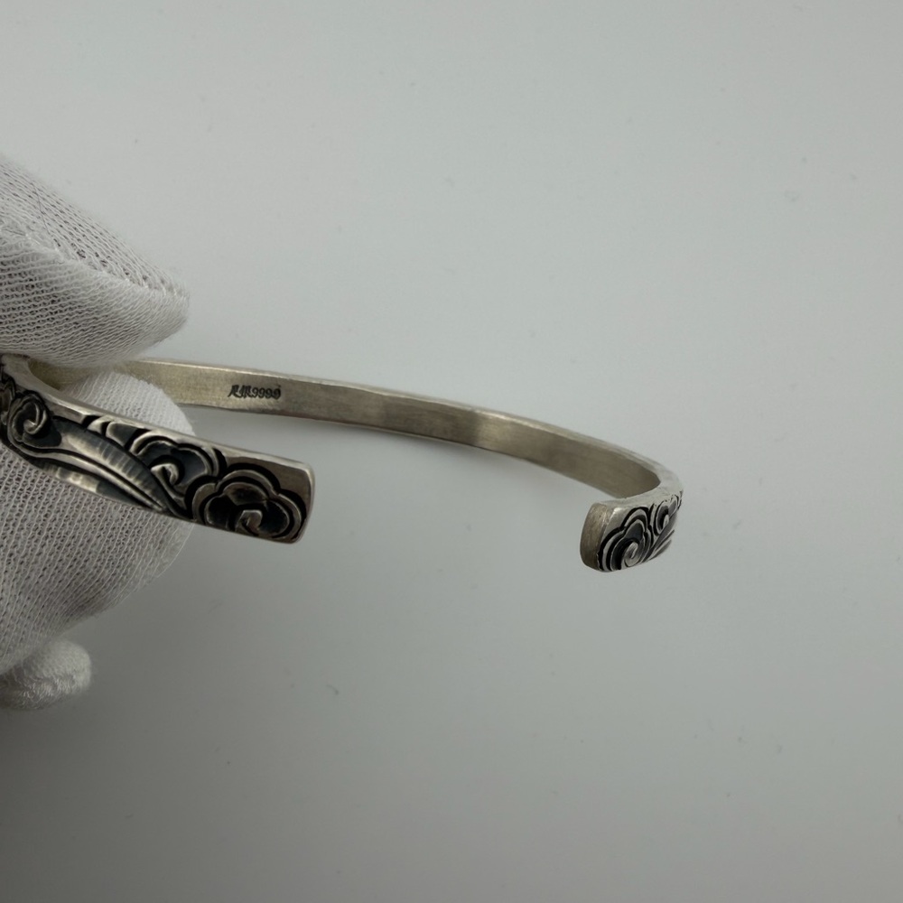 Bocai S999 Pure Silver Auspicious Cloud Cuff Bracelet | 30g Handmade | Beautifuf - Picture 8 of 10
